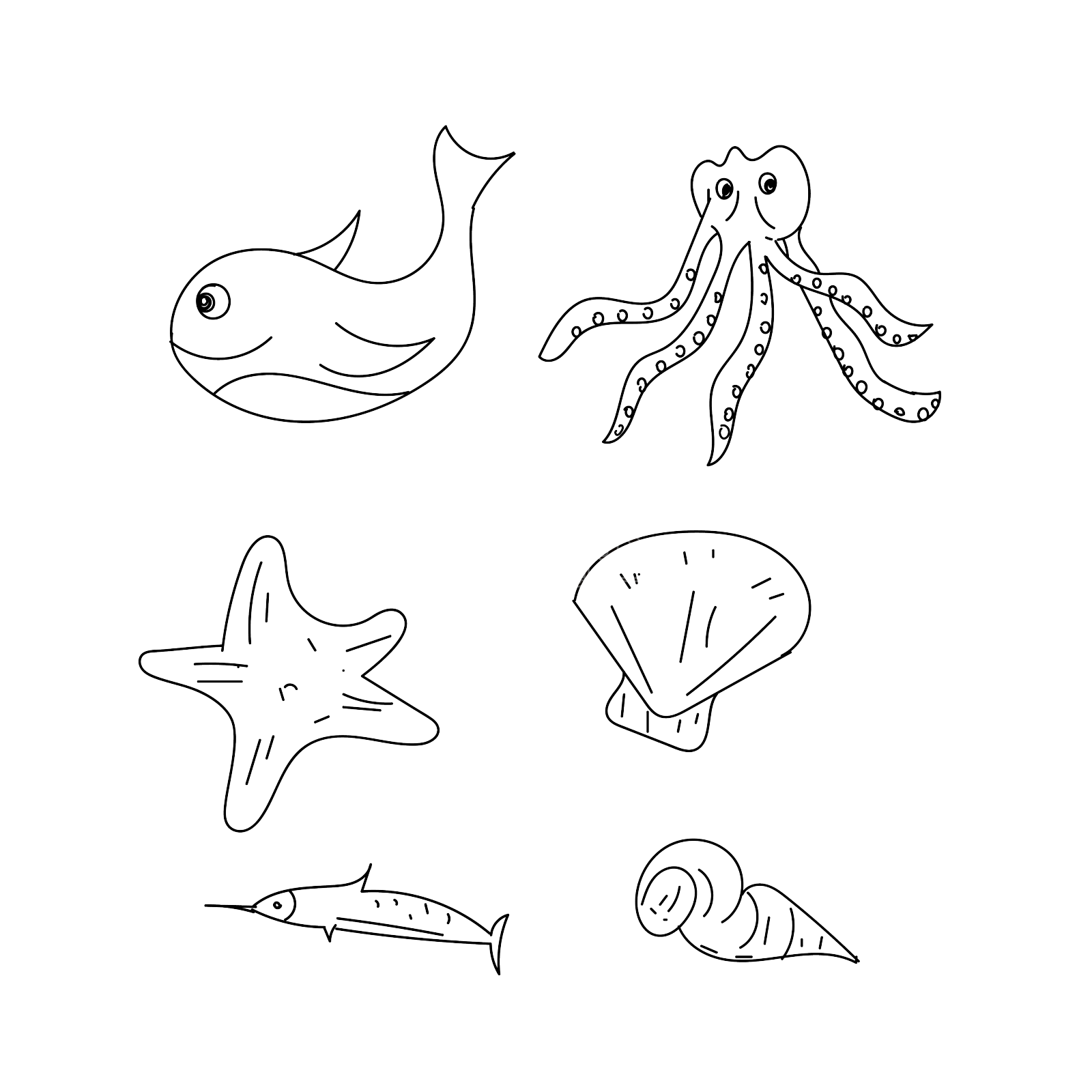 海洋生物简笔设计元素图片