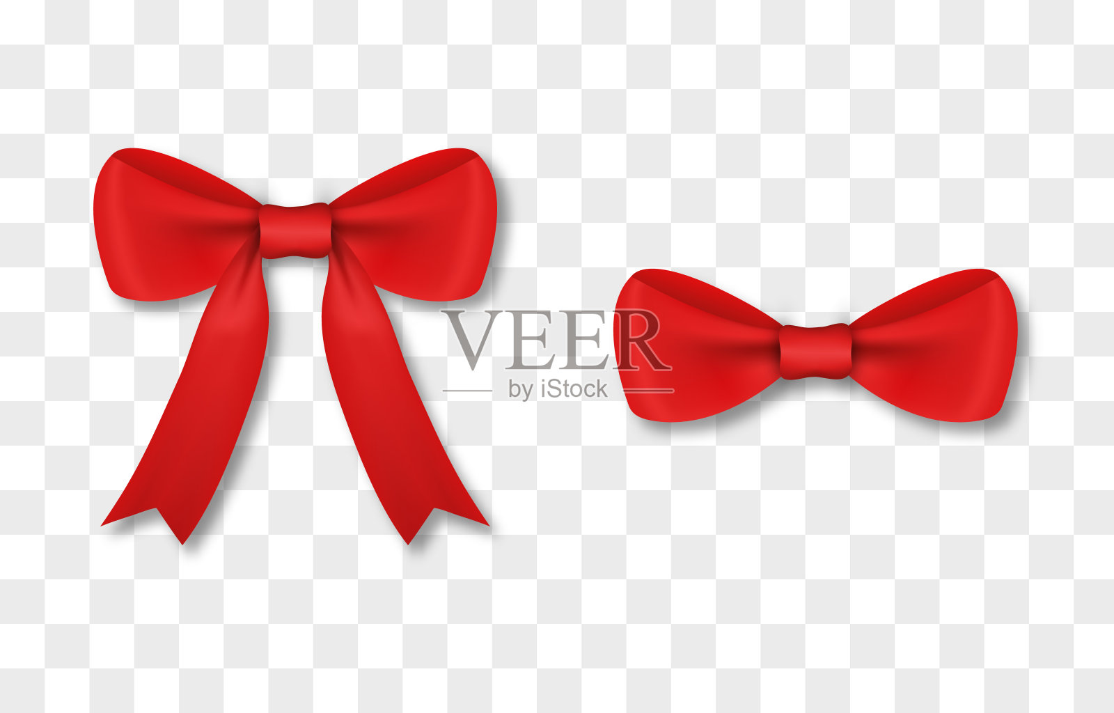 矢量红色礼品蝴蝶结孤立的透明背景。逼真的蝴蝶结png,装饰性的红色蝴蝶结。设计元素图片