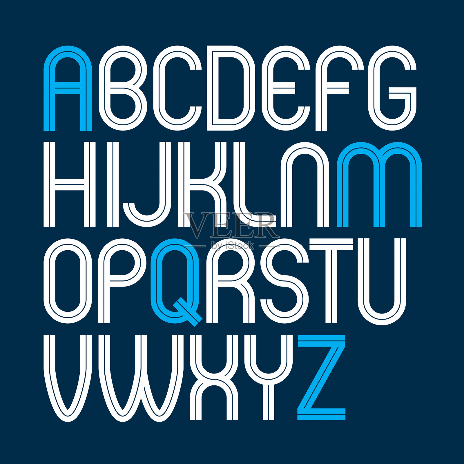 矢量大写圆形字母,由白线制成,最适合在电信主题的标志设计中使用插画图片素材