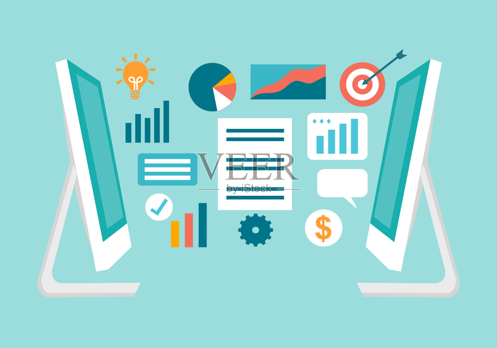 统计业务数据共享或信息传递概念矢量图。商业投资分析。插画图片素材