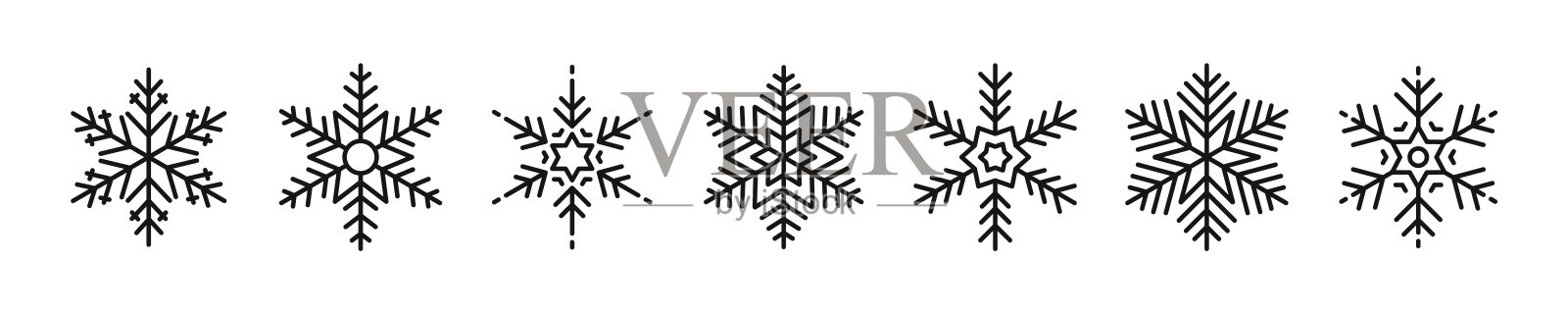 雪花大集图标。雪花水晶剪影集。新年快乐,圣诞快乐,圣诞快乐。下雪,放假,天气寒冷,霜冻。冬天的设计元素。矢量插图。插画图片素材