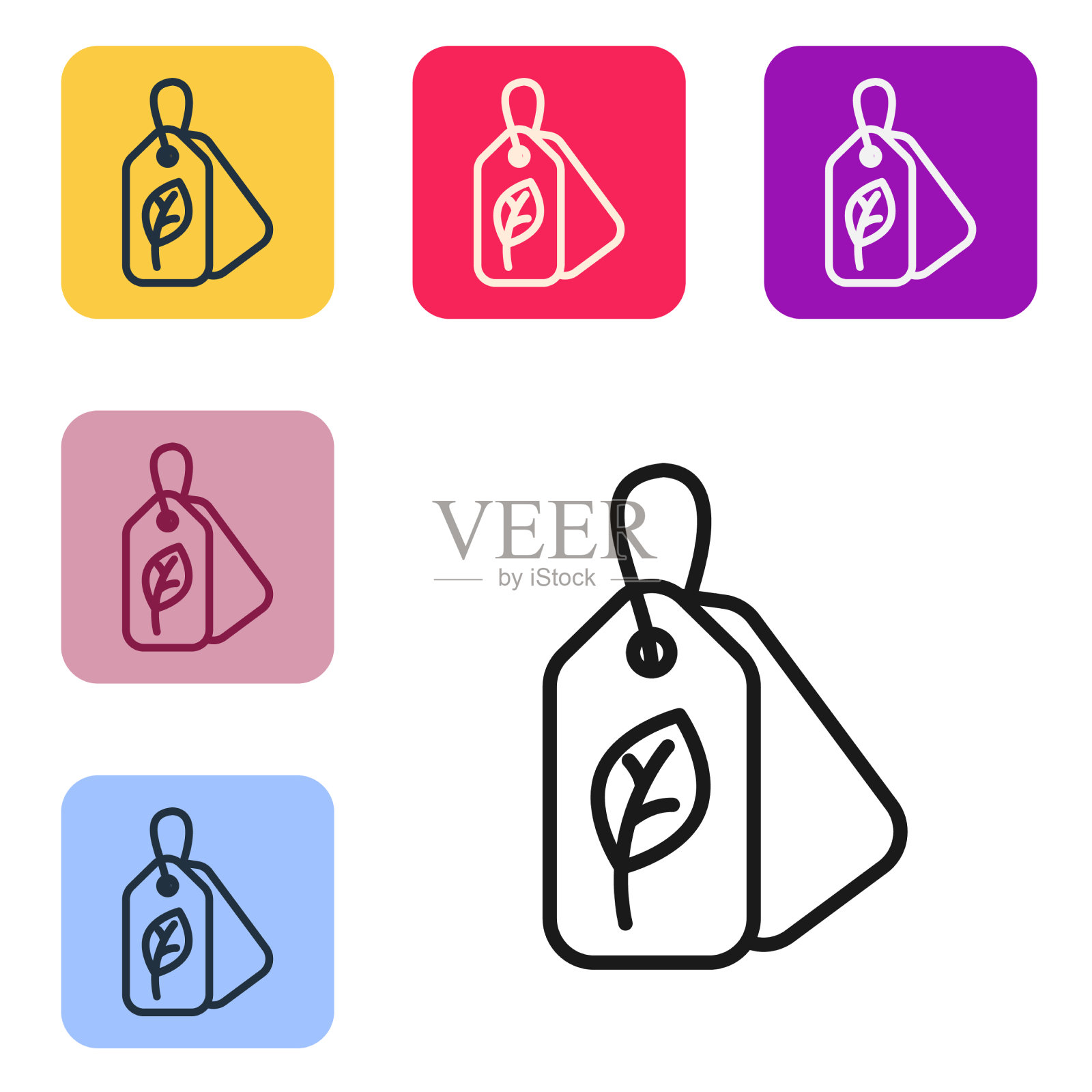 黑色线标签与叶符号图标孤立图标素材