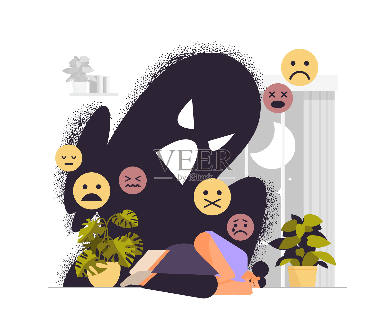 沮丧的疲惫女人插画图片素材