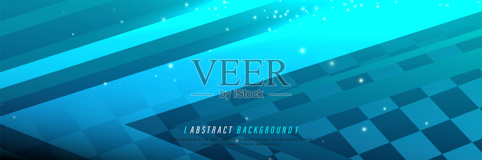 抽象几何形状与发光动态蓝色背景。横幅,海报,卡片,标题,网站插画图片素材