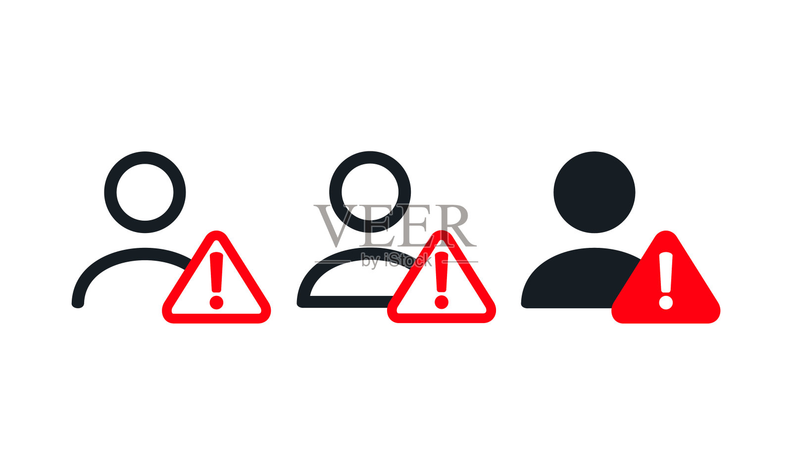 帐户警告错误图标。带感叹号的用户。图标素材