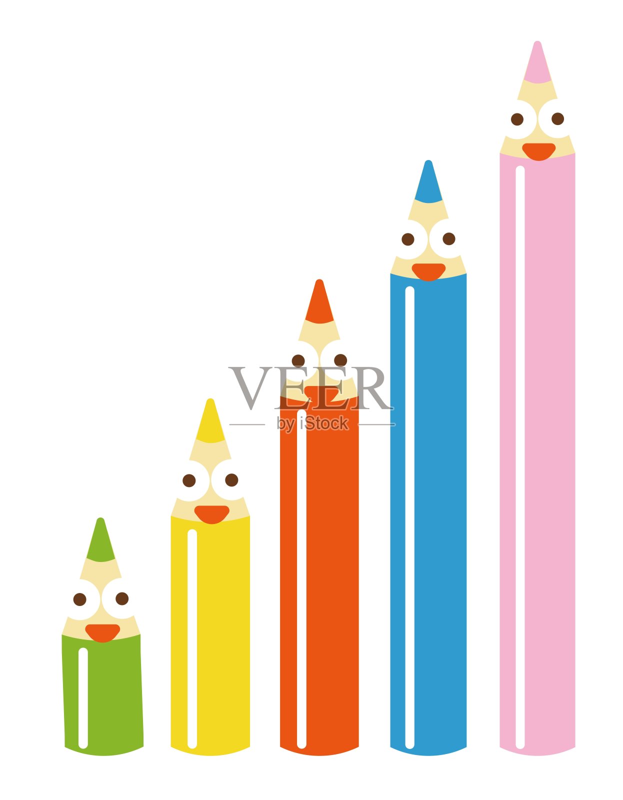 愉快的朋友五色铅笔,耸肩,图表,对比,微笑/插图素材(矢量插图)插画图片素材