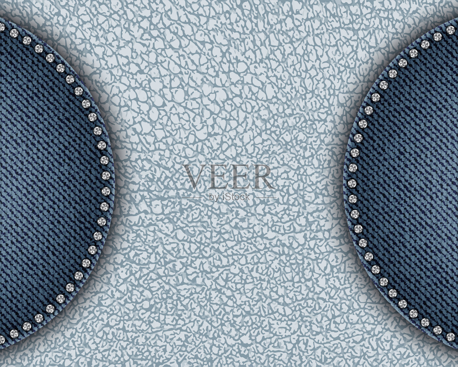 向量白色皮革横幅与圆形牛仔布补丁含银亮片沿边界插画图片素材