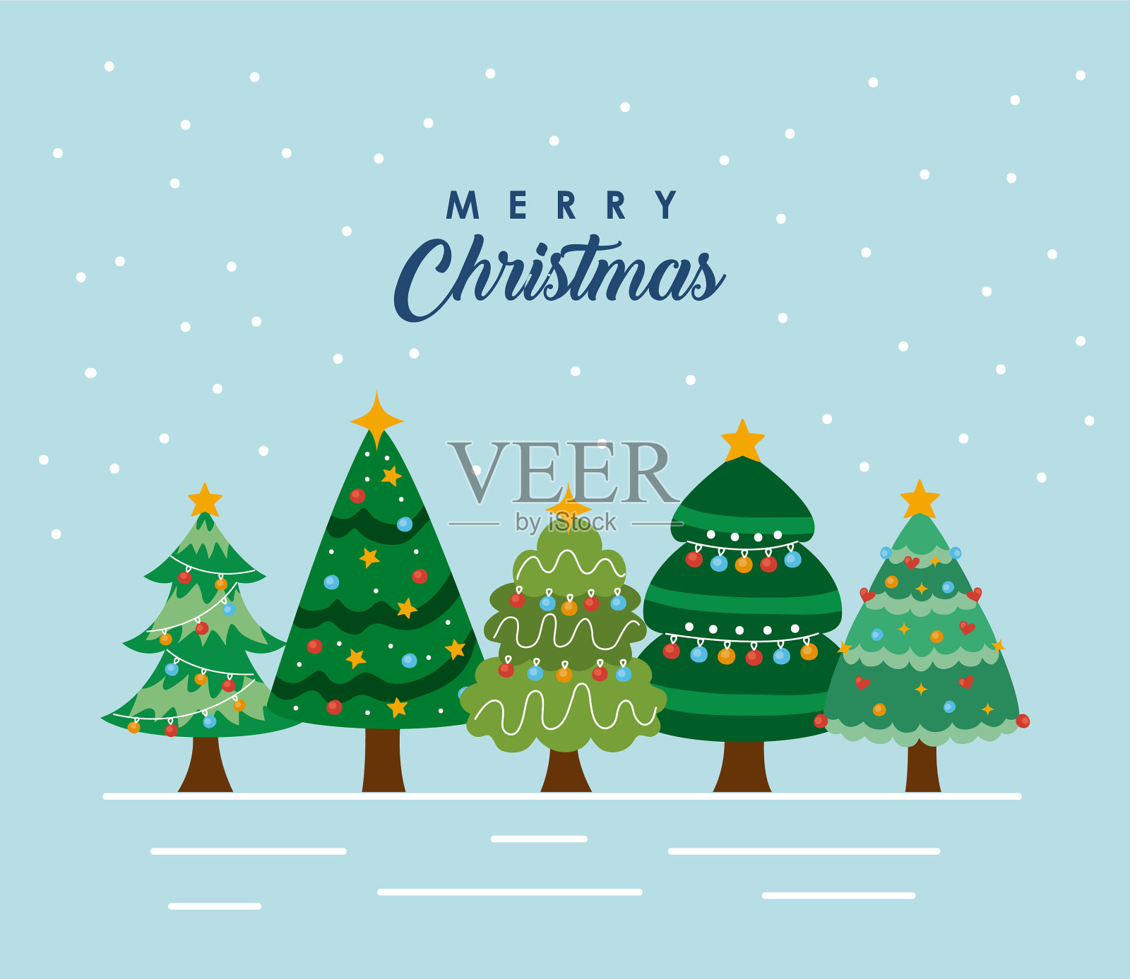 带树的圣诞卡插画图片素材