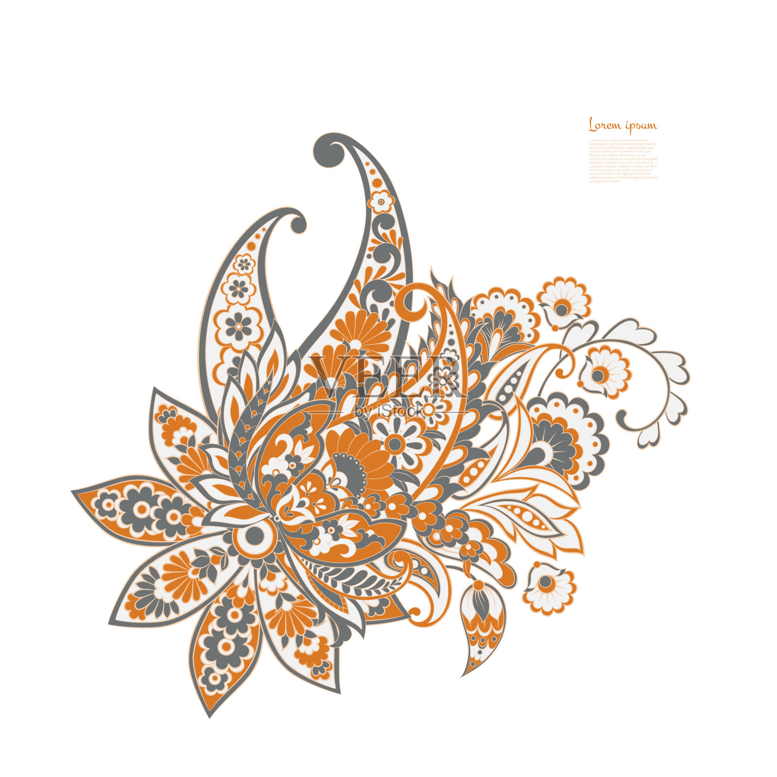 佩斯利隔离模式。锦缎风格的复古插图插画图片素材