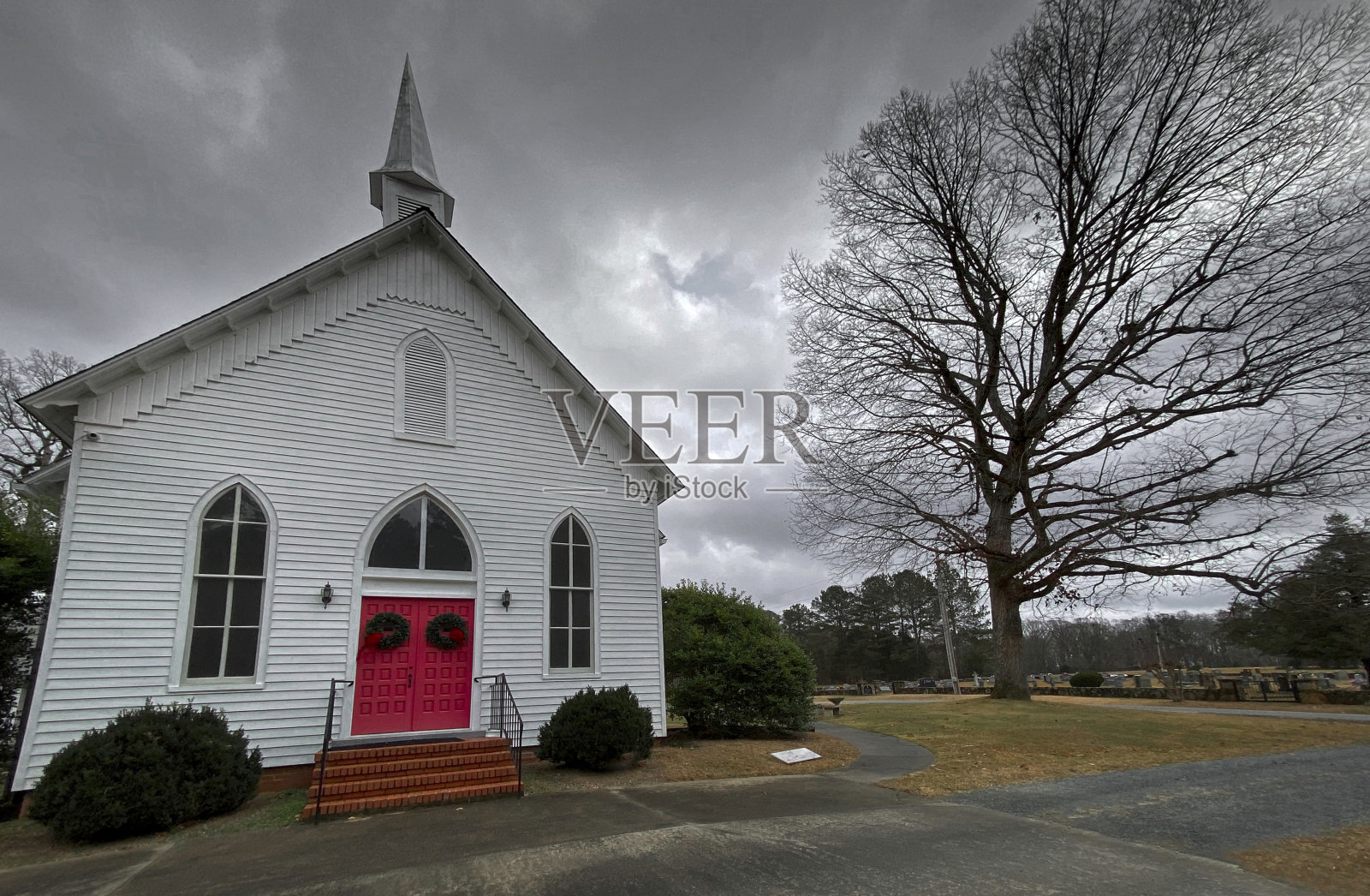 圣诞节NC乡村教堂的外部照片摄影图片