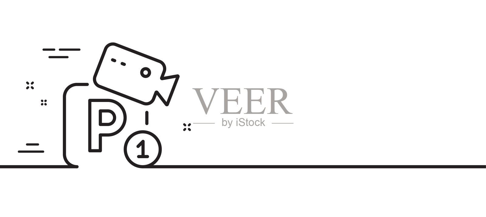 停车与视频监控线图标。停车场的迹象。最小的线条图案横幅。向量插画图片素材