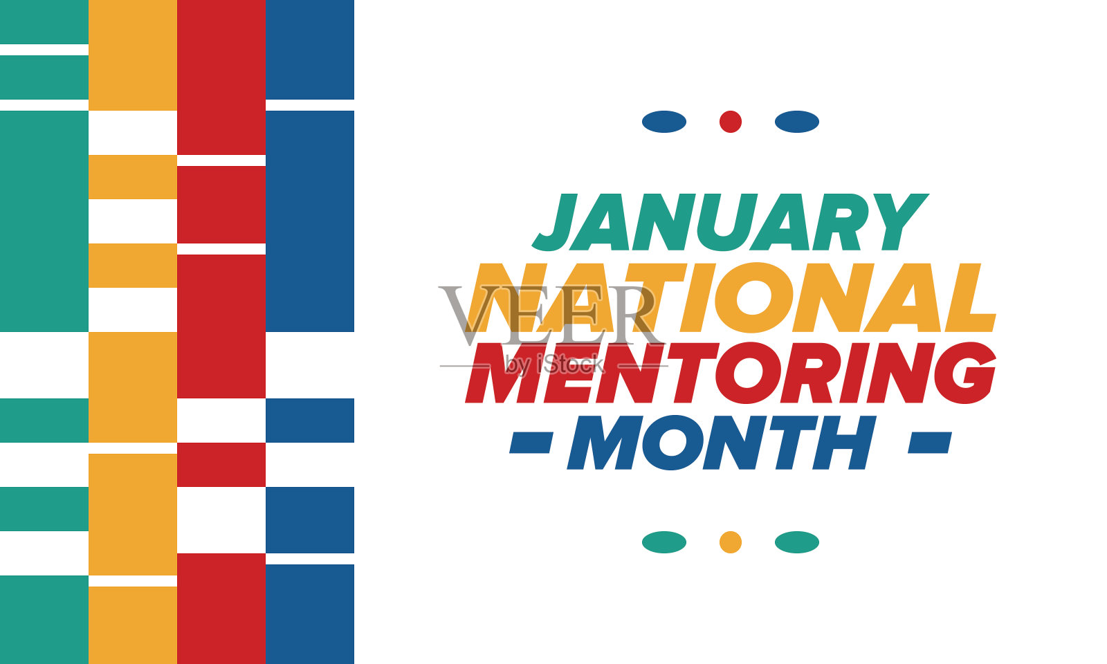 1月份是全国辅导月。每年在美国庆祝。个人导师,教练或老师。免费的知识。教育的概念。帮助学生学习、训练。向量的海报插画图片素材