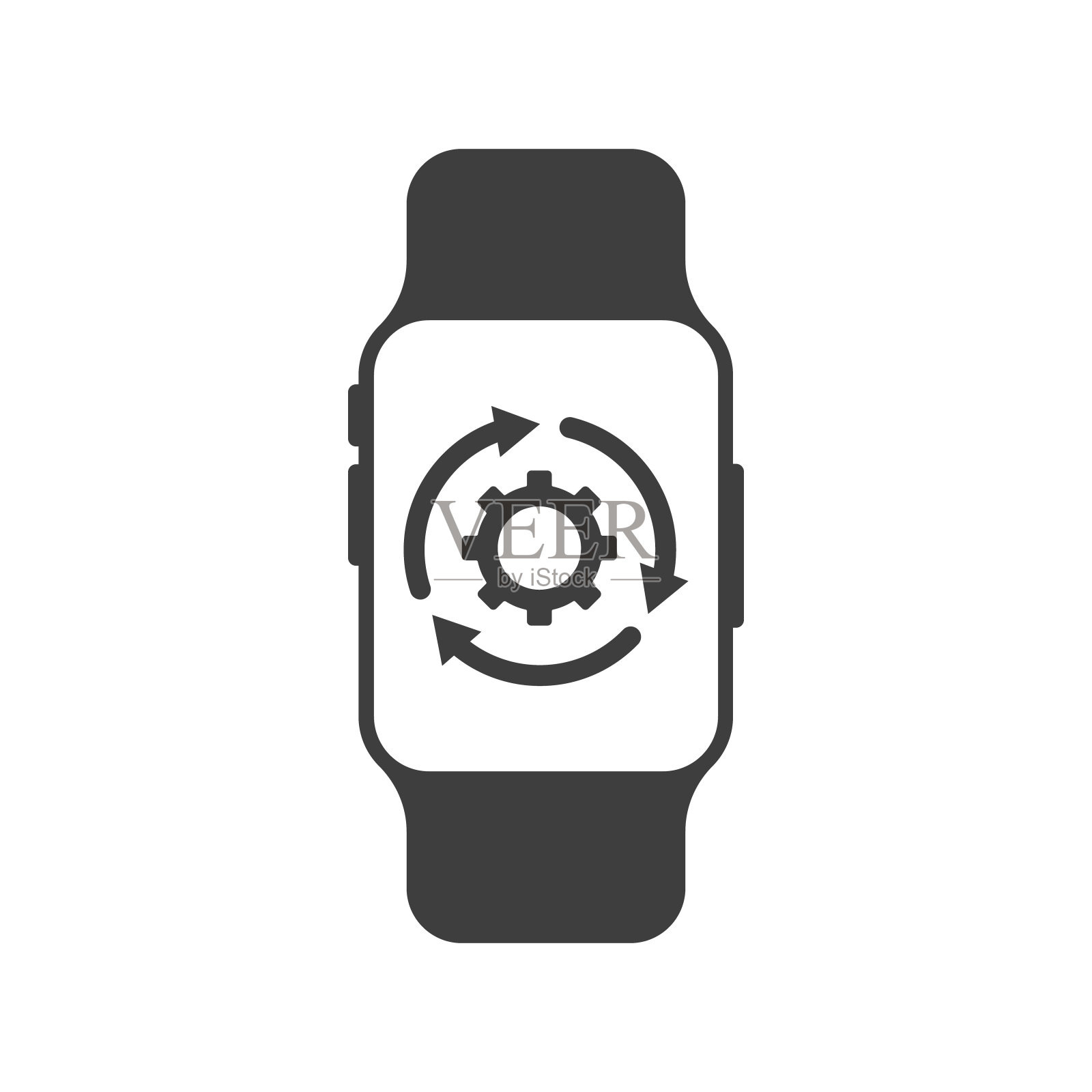 Smartwatch简单的图标。可穿戴智能手表设备的符号符号。追踪体育活动的电子设备。健身手镯。黑色矢量剪影孤立在白色背景。插画图片素材