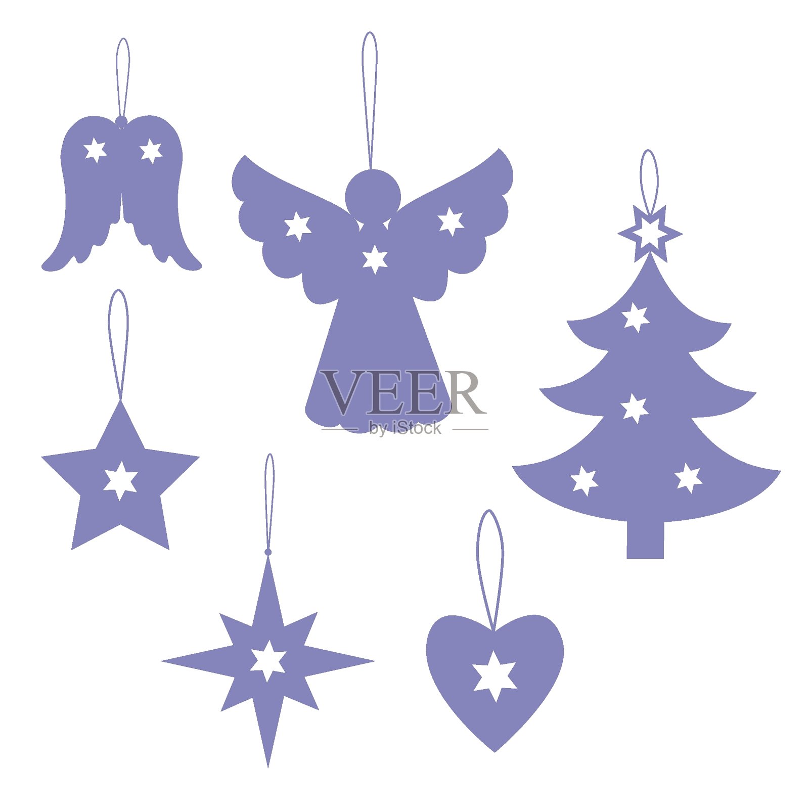 圣诞饰品设置在非常靠近紫色的趋势2022插画图片素材