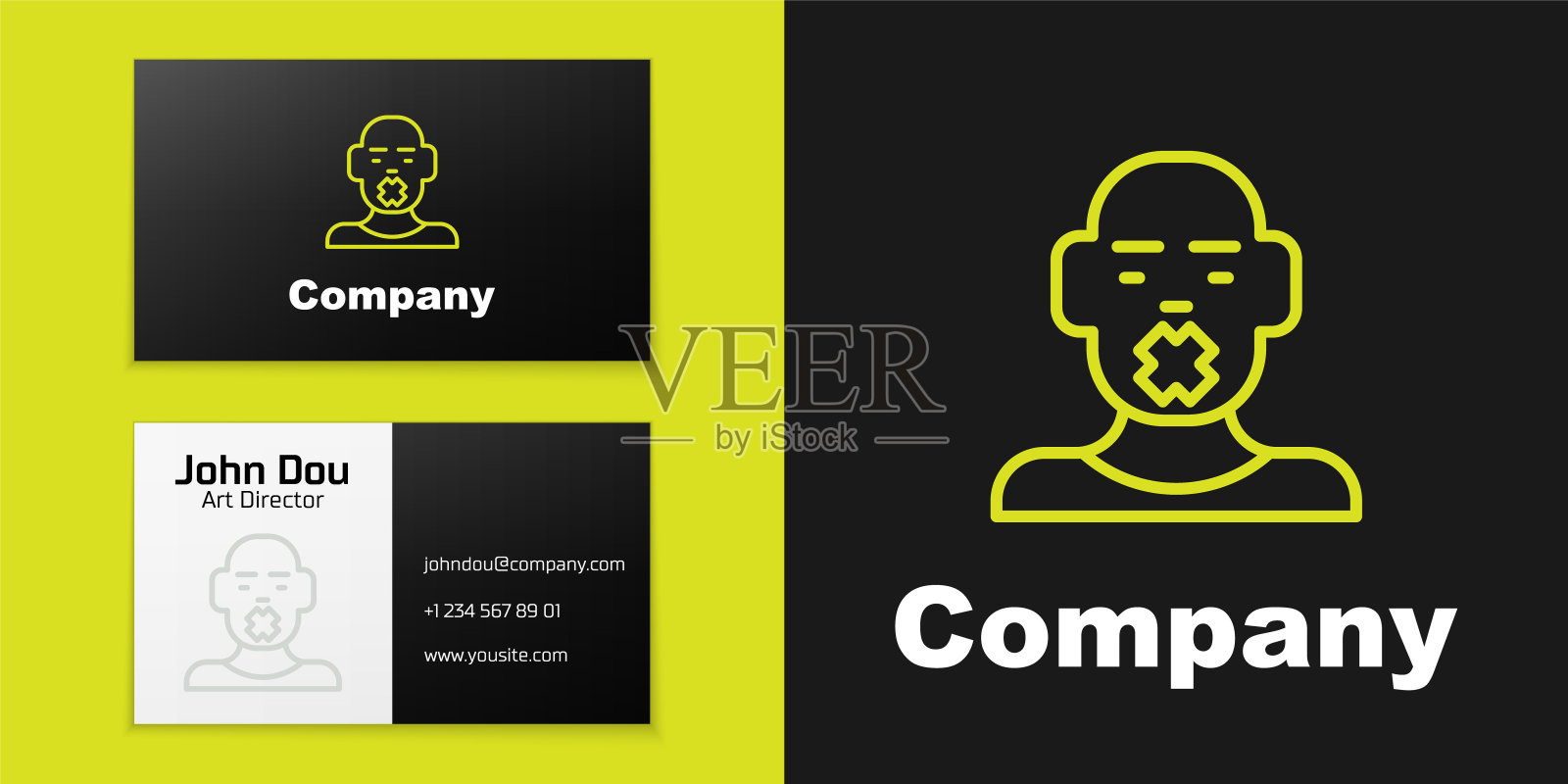 标志线头部聋哑人图标孤立在黑色背景。沉默的迹象。残疾的概念。标志设计模板元素。向量设计模板素材