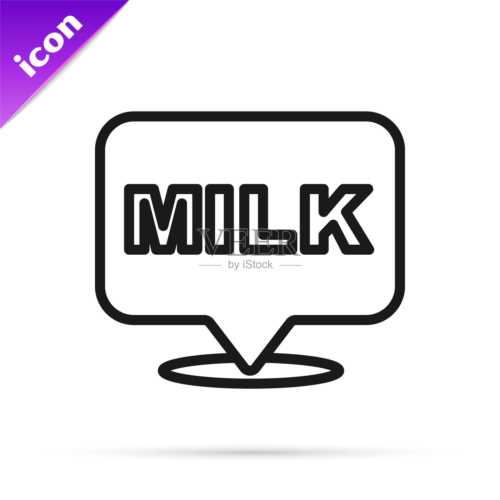 黑线字母牛奶图标孤立在白色背景上。手工设计的标签,品牌,徽章。向量插画图片素材