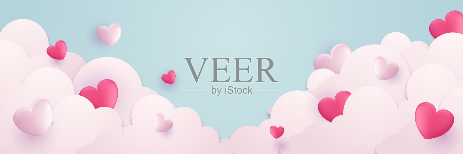 美丽的粉色闪亮的爱在云的背景-情人节概念。特殊日子设计,妇女节,情人节,生日,母亲节,父亲节,圣诞节,婚礼。插画图片素材