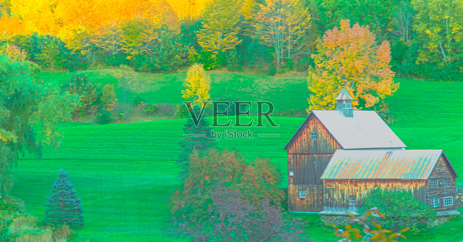 《佛蒙特州秋天的经典视角照片摄影图片