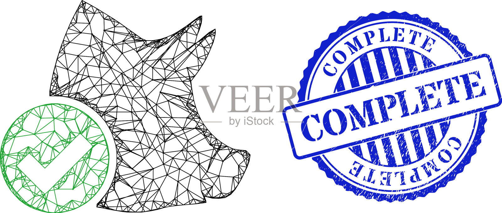 橡胶完整的徽章和有效的猪肉网插画图片素材