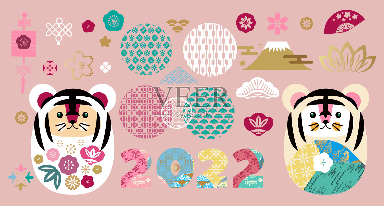 2022年春节集元素插画图片素材