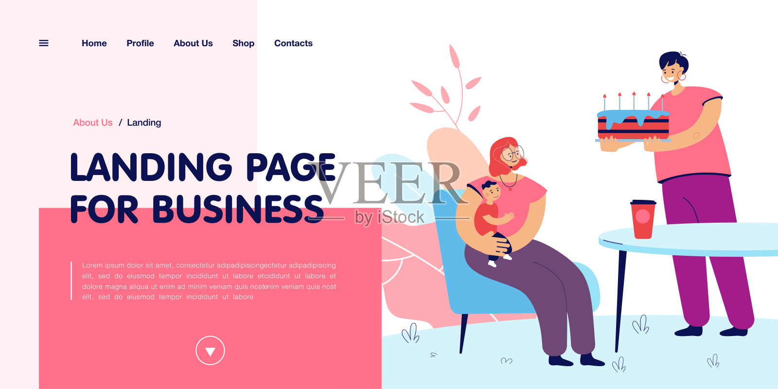 阿姨拿着大蛋糕和蜡烛给孩子插画图片素材