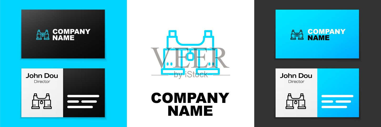 蓝线双筒望远镜图标孤立在白色背景。找到软件的迹象。间谍设备符号。标志设计模板元素。向量插画图片素材