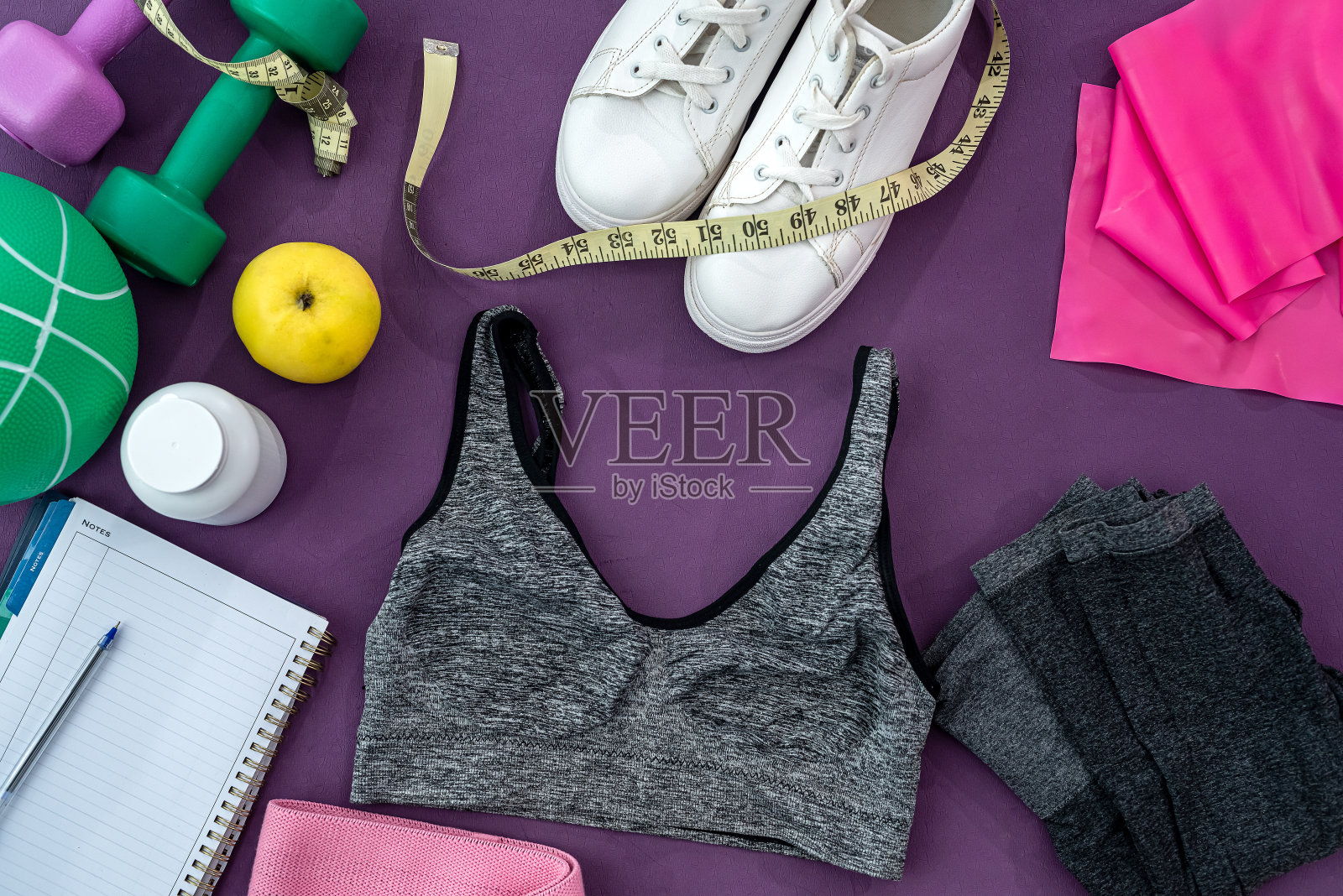 训练前,教练摊开运动器材和一个带钢笔的笔记本。照片摄影图片