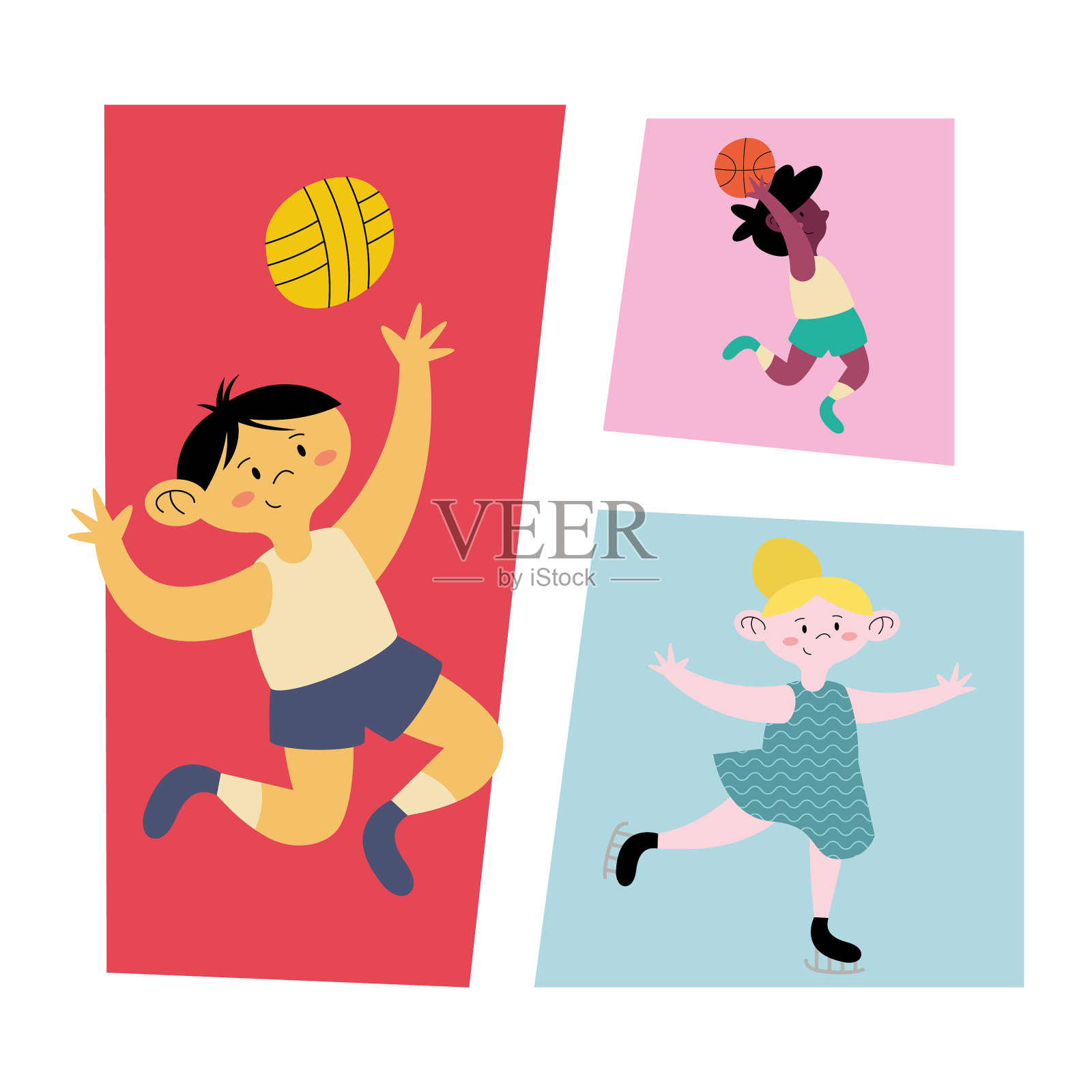 三个孩子练习运动设计元素图片