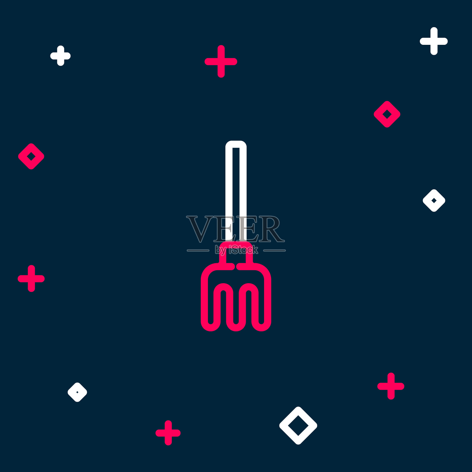 线花园耙图标孤立的蓝色背景。园艺、农业、农具。地面中耕机。色彩斑斓的轮廓的概念。向量图标素材