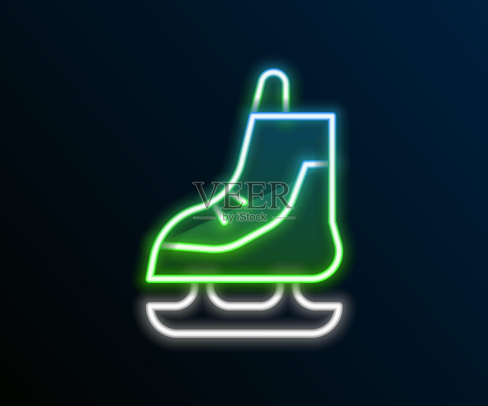 发光的霓虹灯线冰鞋图标孤立在黑色的背景。冰鞋图标。带刀片的运动靴。色彩斑斓的轮廓的概念。向量插画图片素材