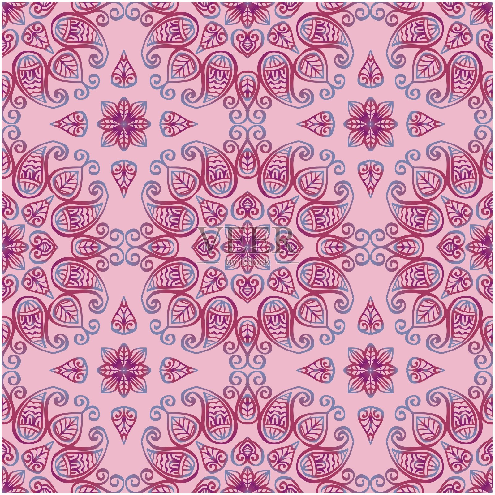 无缝图案与花卉民族元素。插画图片素材