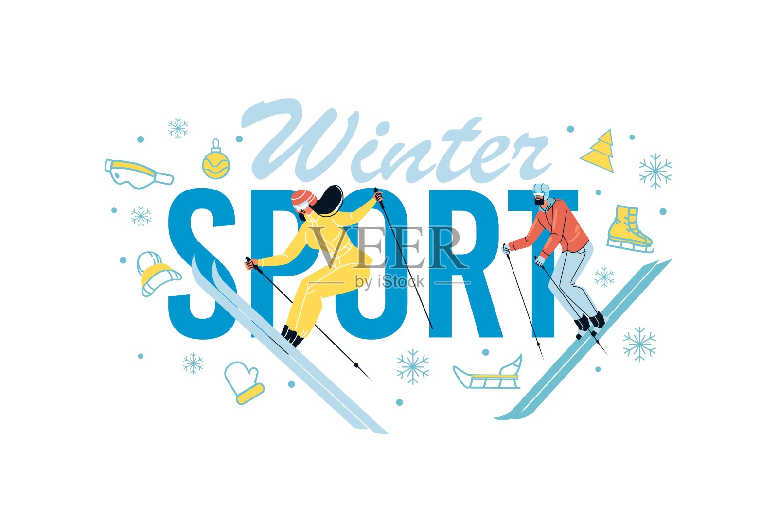 冬季运动海报广告滑雪运动在山上插画图片素材