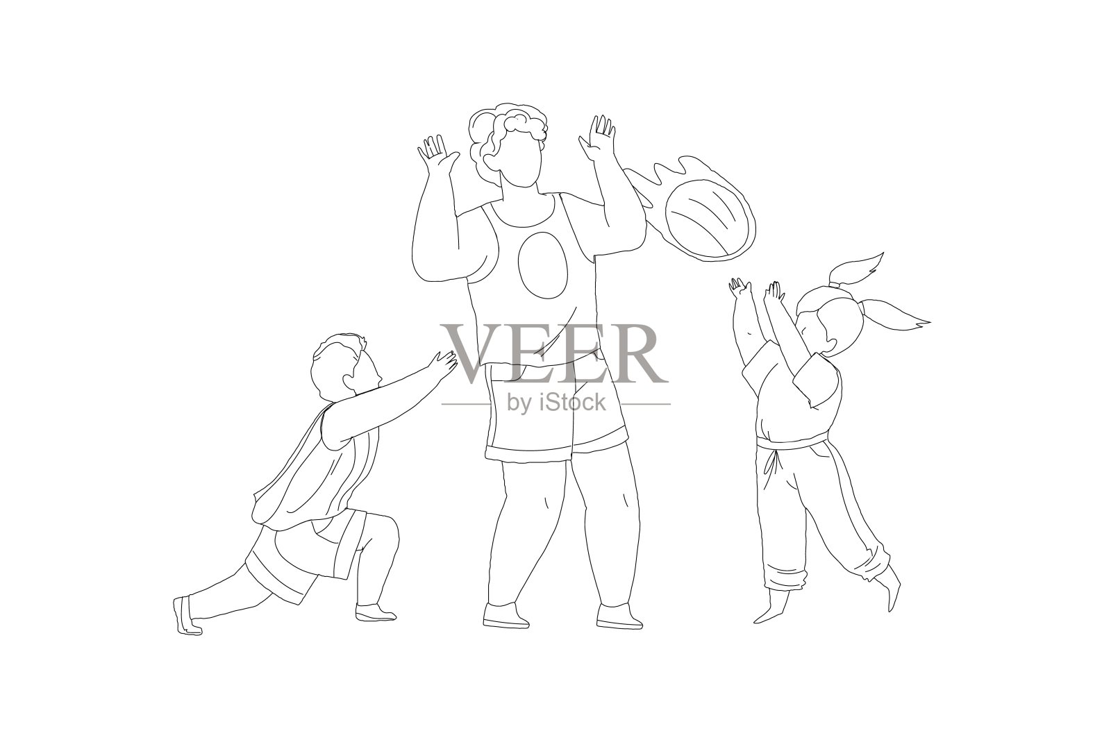 爸爸和孩子玩球线向量插画图片素材