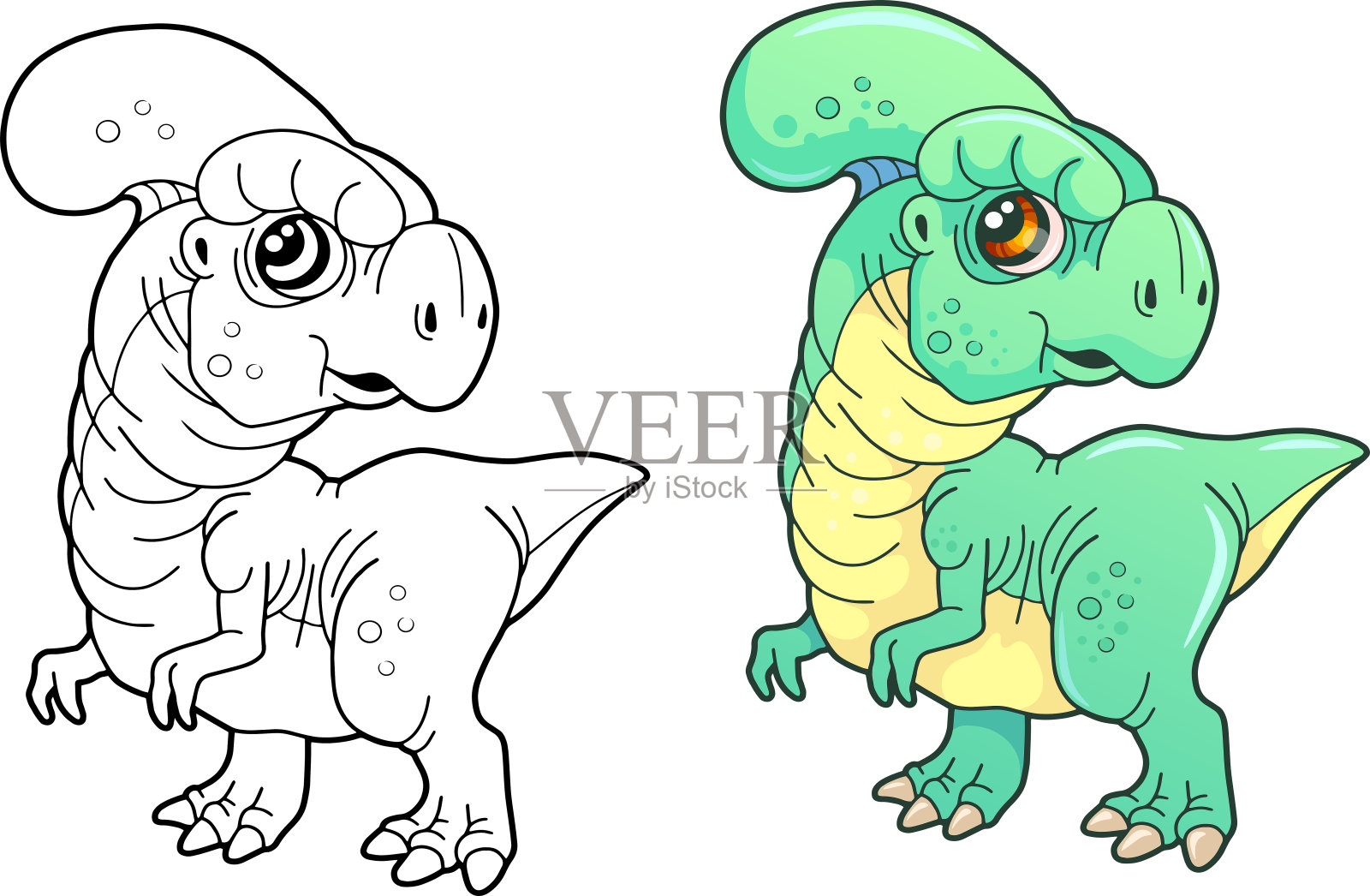 史前副栉龙,涂色书,有趣的插图插画图片素材