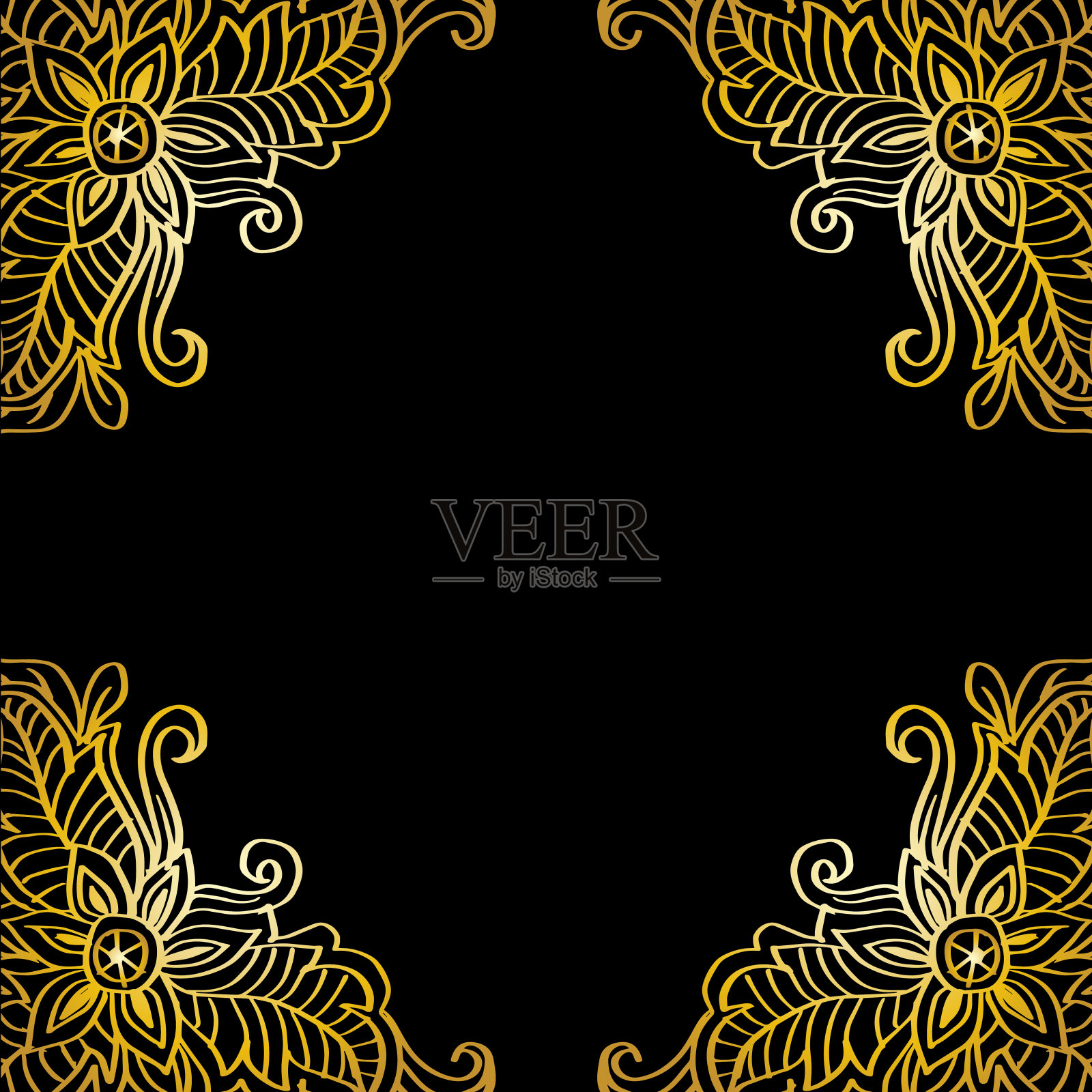 豪华华丽的画框花卉涂鸦插画图片素材