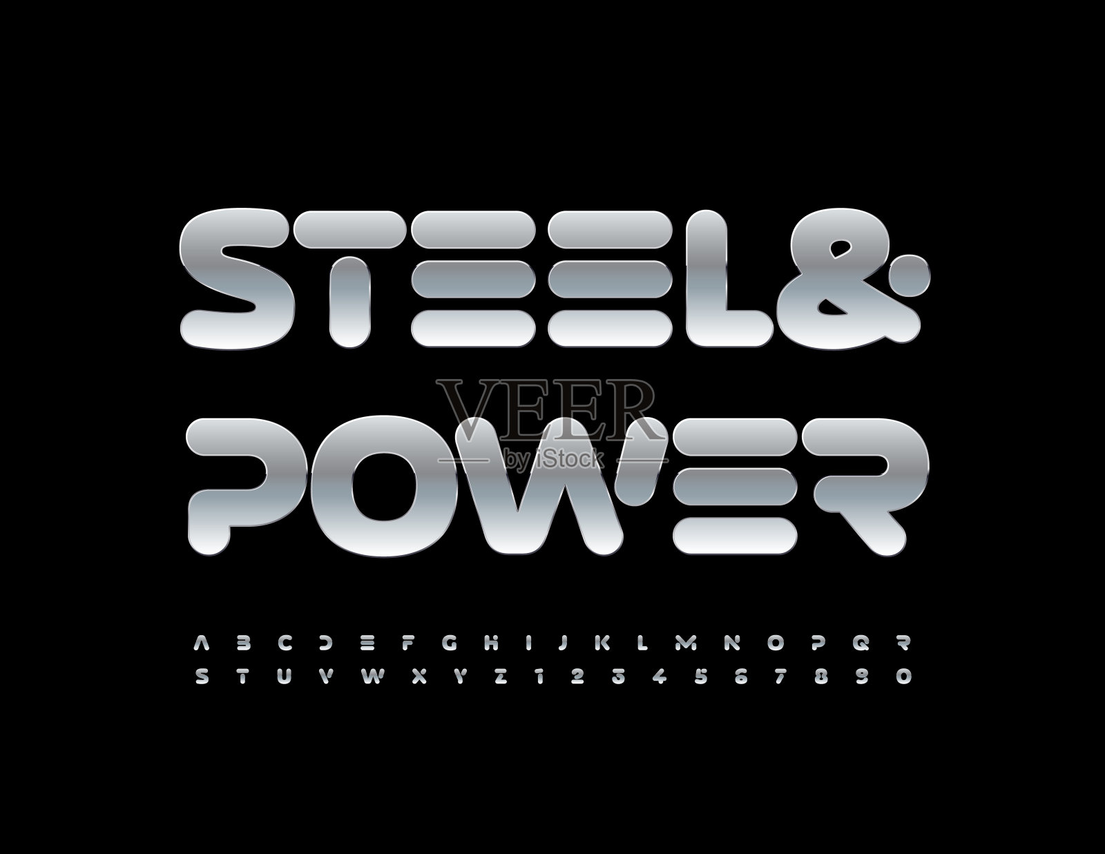 向量金属徽章钢和力量。Techno风格字母和数字集设计元素图片