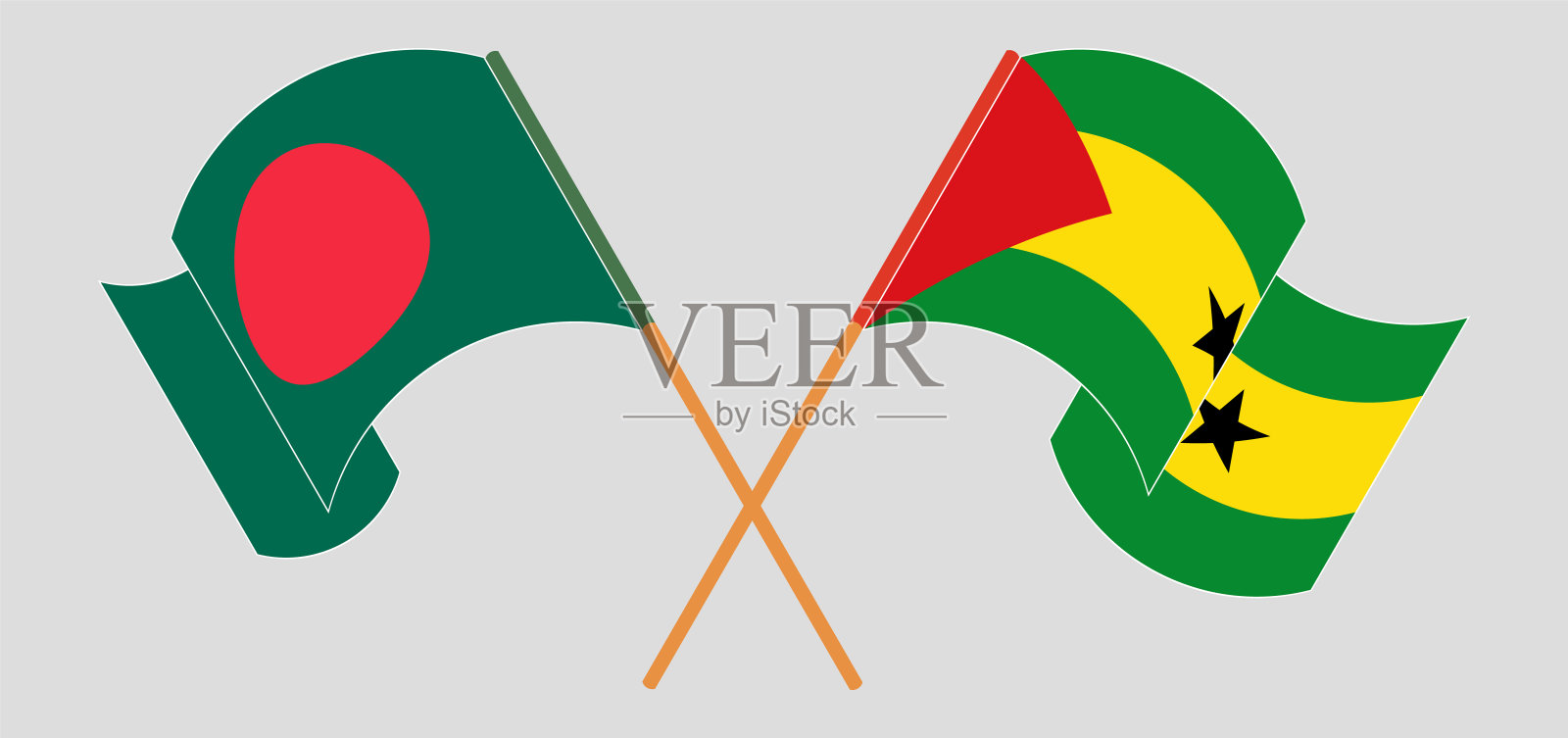 孟加拉、圣多美和普林西比的旗帜飘扬设计元素图片