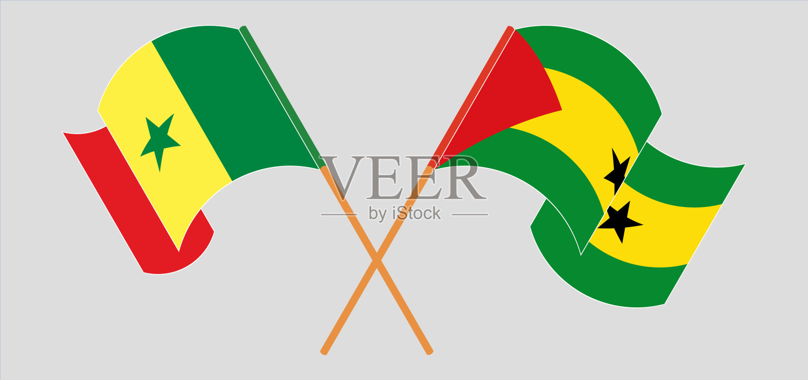 塞内加尔、圣多美和普林西比的旗帜飘扬设计元素图片