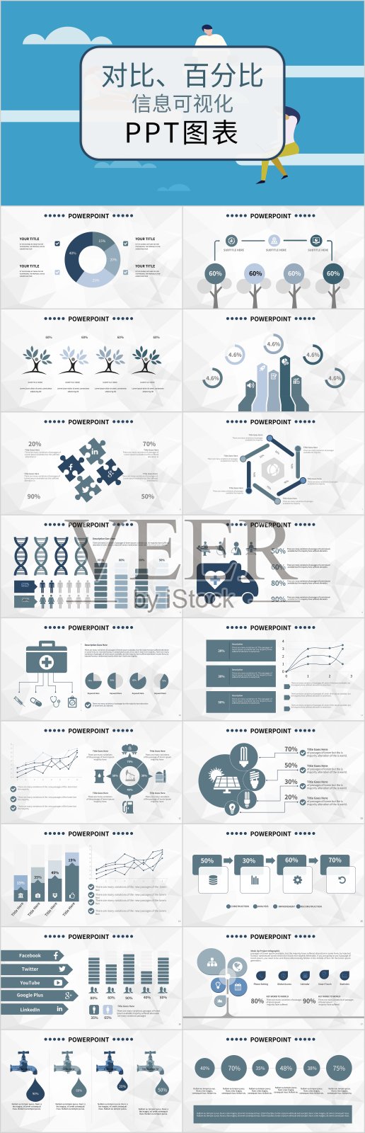 简约对比百分比信息可视化PPT图表设计模板素材