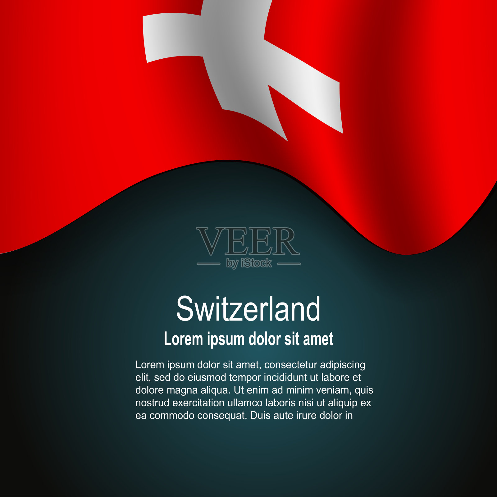 瑞士国旗飞行在黑暗的背景与文字设计模板素材