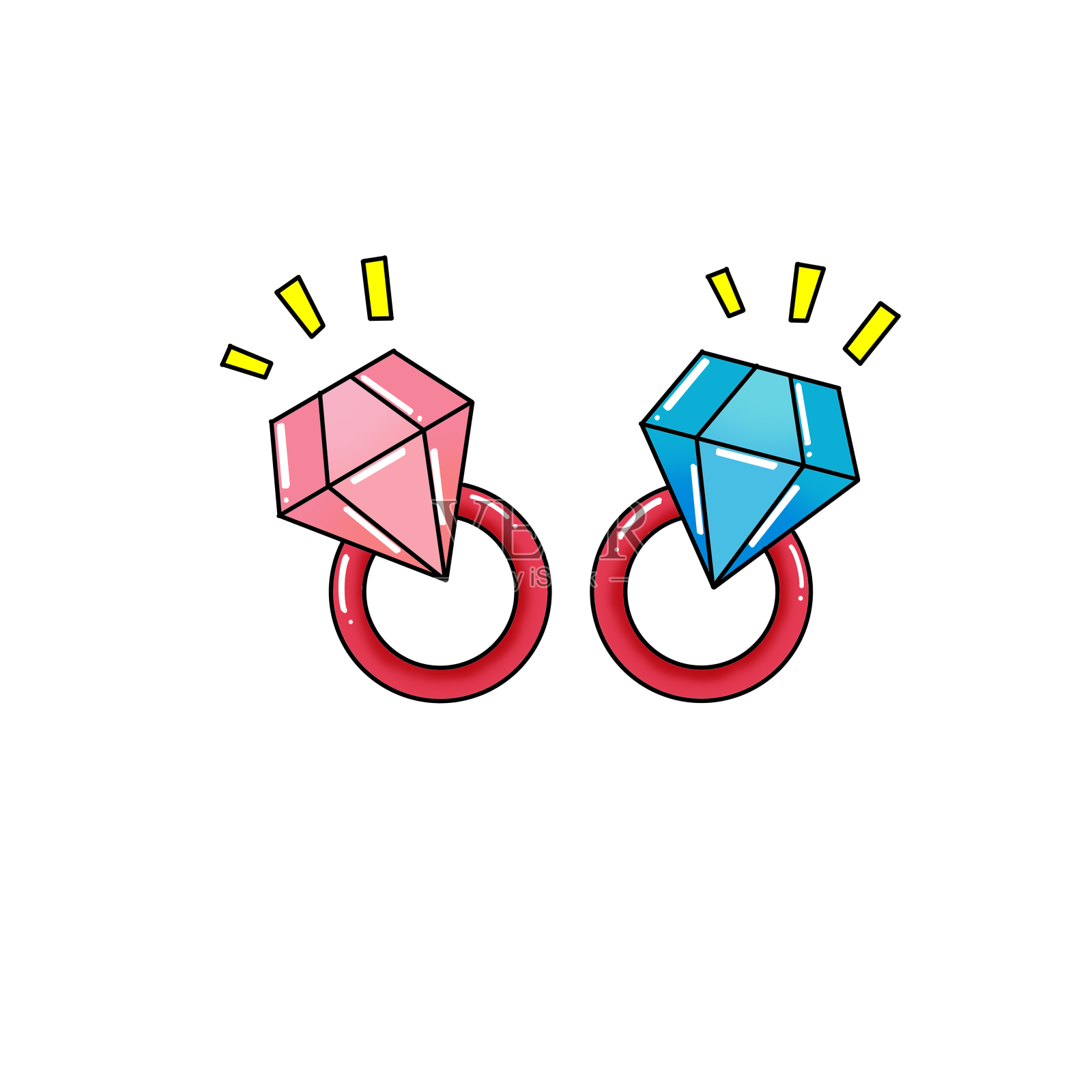 红蓝对戒戒指设计元素图片