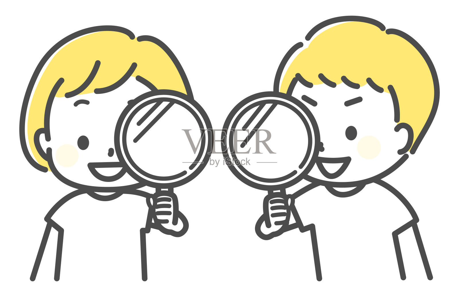 孩子们用放大镜的插图插画图片素材