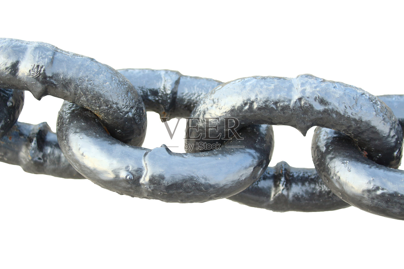 大型厚实的黑金属产业链。特写镜头。水平的观点。白色背景上的孤立物体。隔离。照片摄影图片