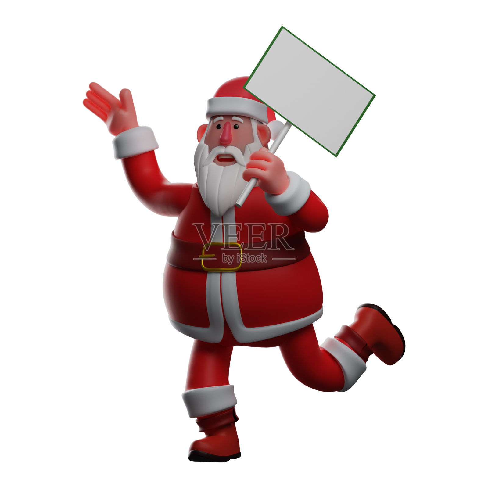 3D圣诞老人卡通插图与白板照片摄影图片