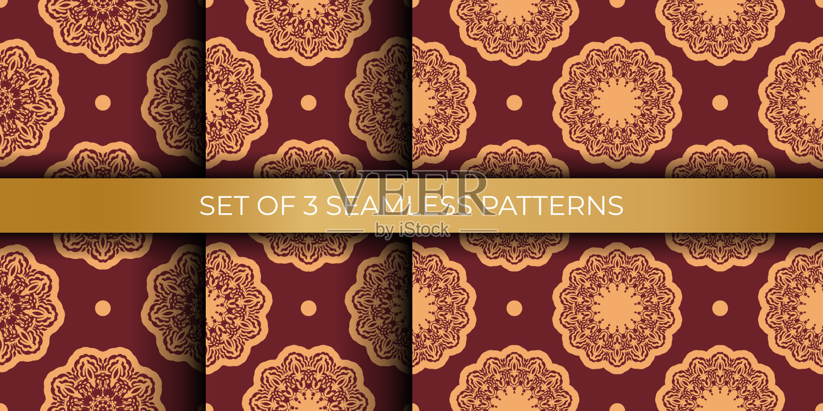 集紫红色和黄色无缝图案与装饰装饰。向量插画图片素材