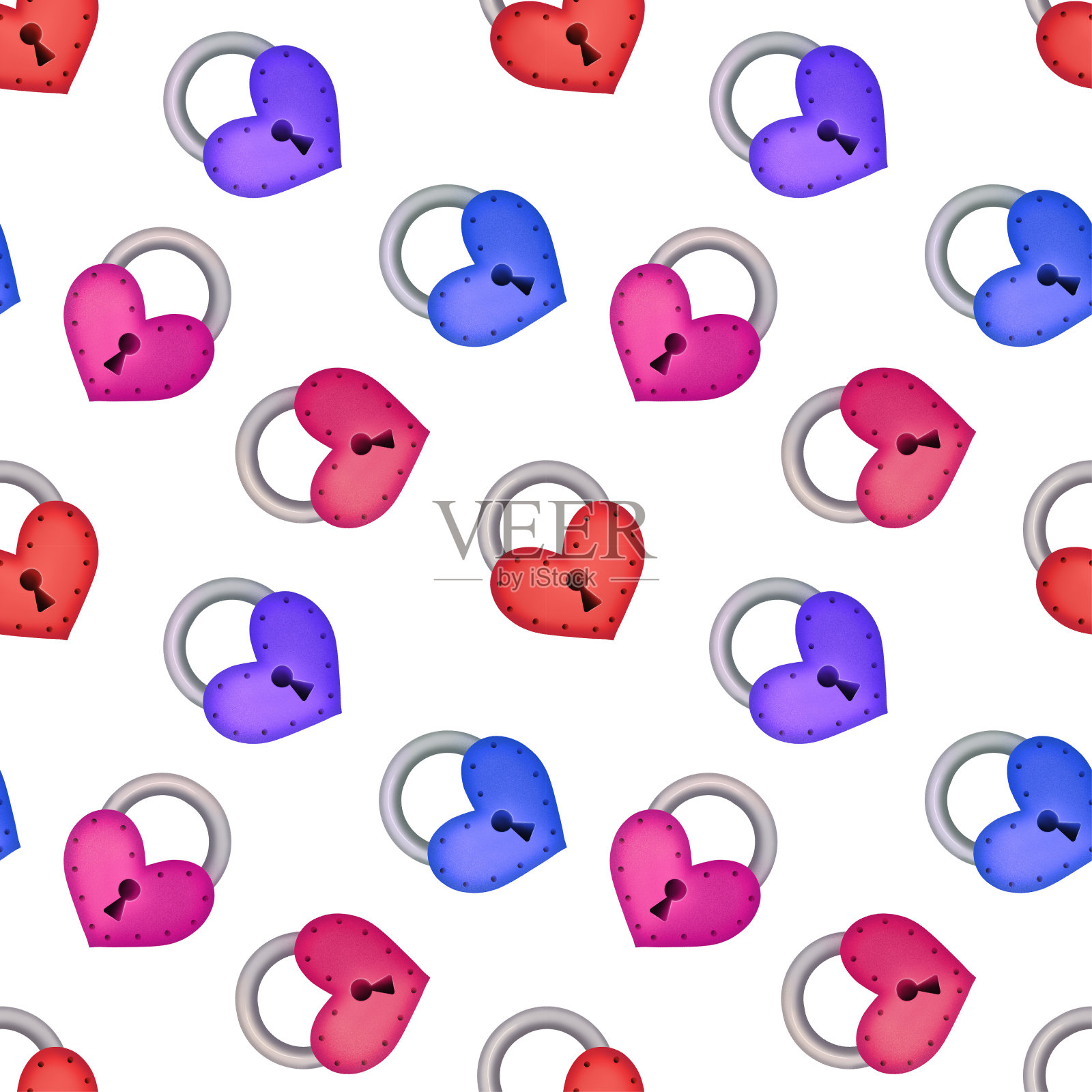 无缝图案的彩色锁与心插画图片素材