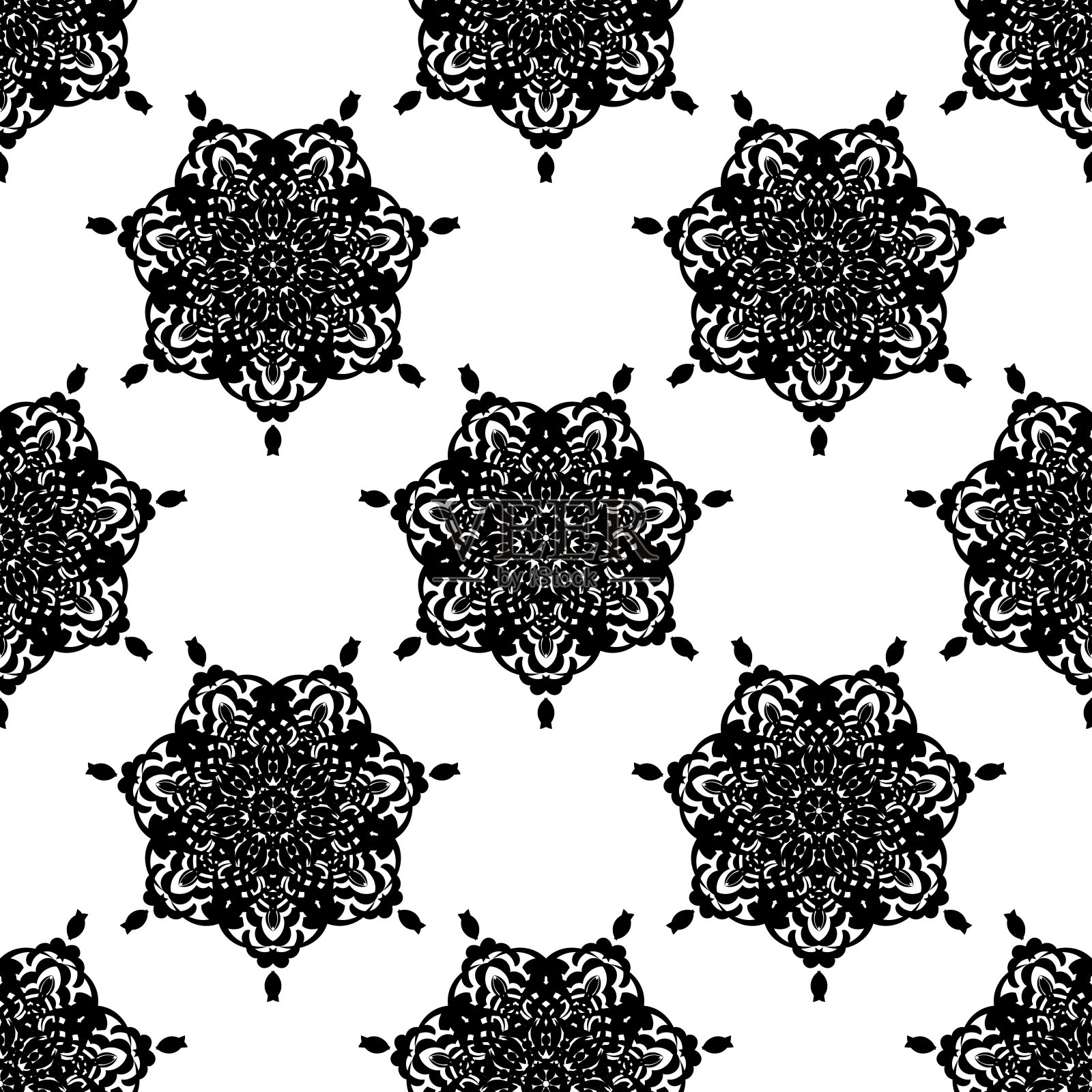 无缝几何线条图案在东方或阿拉伯风格。黑白背景。适用于壁画、纺织品、明信片和印刷品。插画图片素材