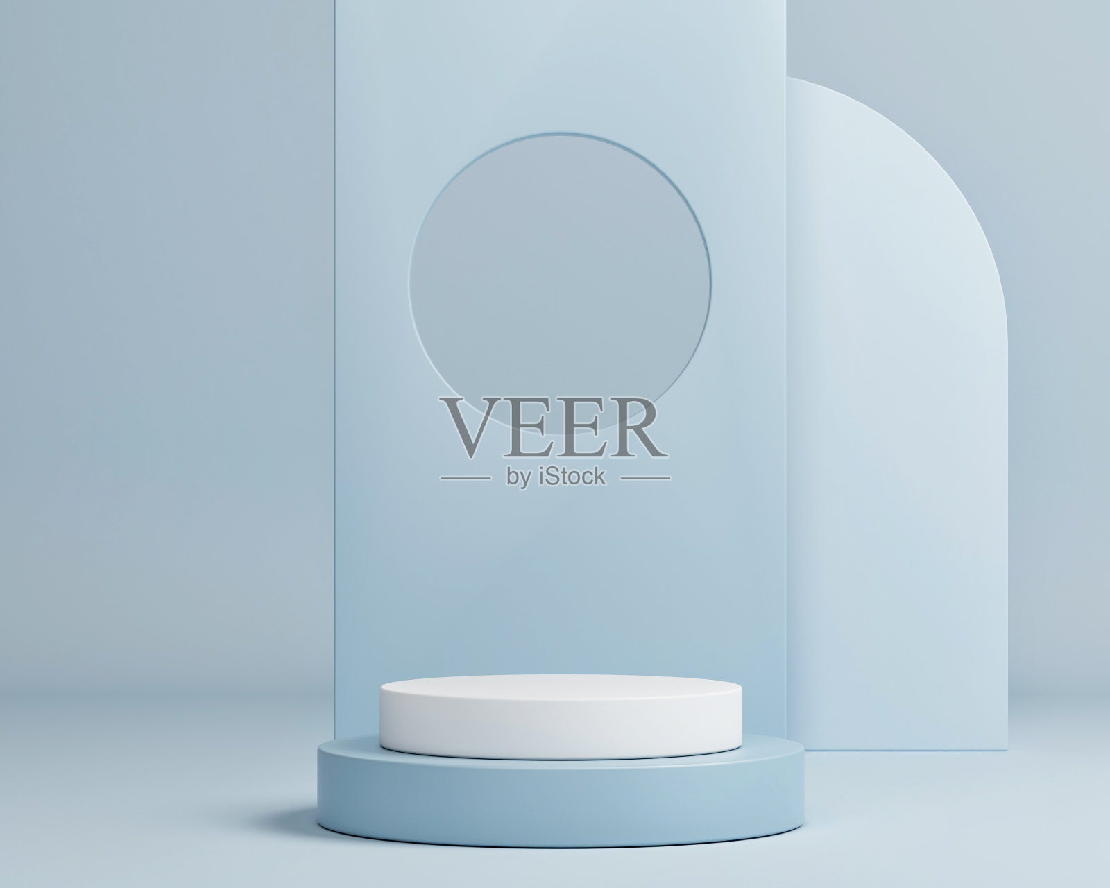 平台最小的几何产品介绍,蓝色背景。照片摄影图片