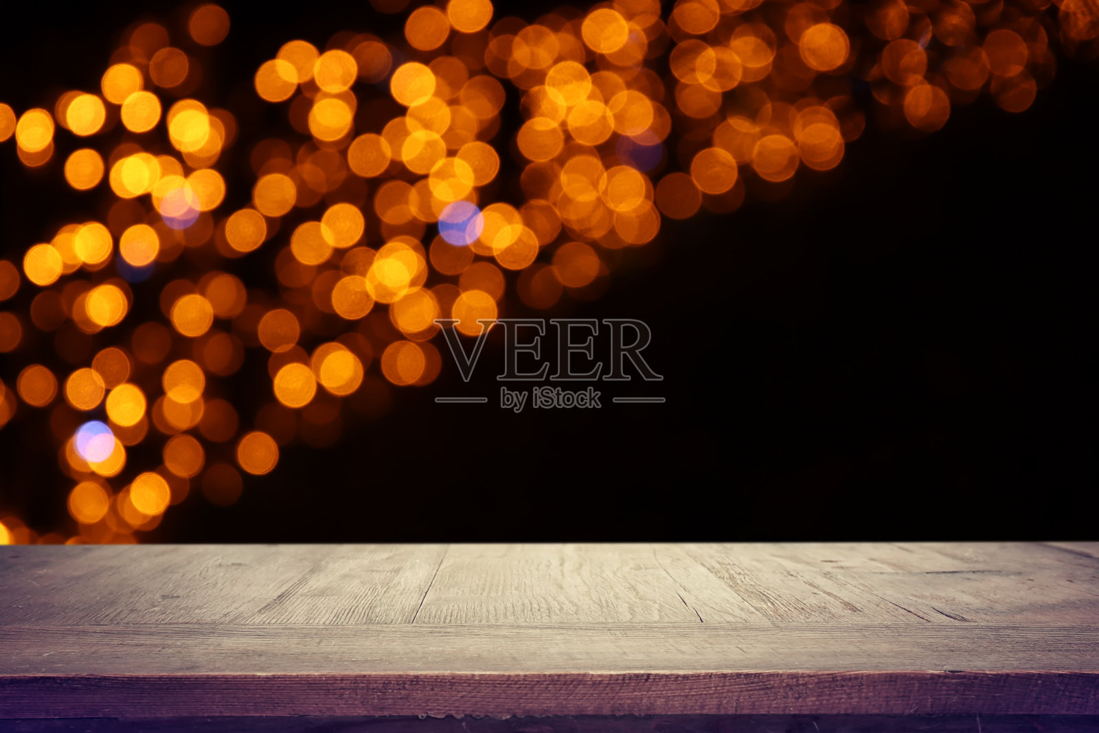 背景图像木桌前面的抽象模糊灯光照片摄影图片