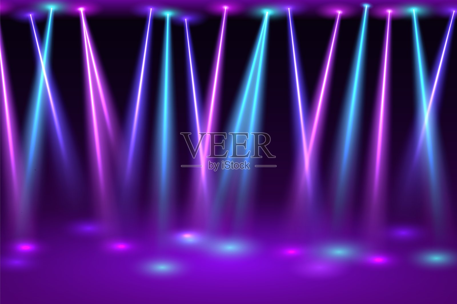 有聚光灯的迪斯科舞厅。空荡的节日舞台上闪烁的霓虹灯设计元素图片